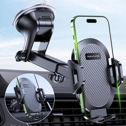 Powerful suction cup car phone stand - 360-degree adjustable arm and rotating base, suitable for all smart phones, car dashboard phone stand, portable car phone stand