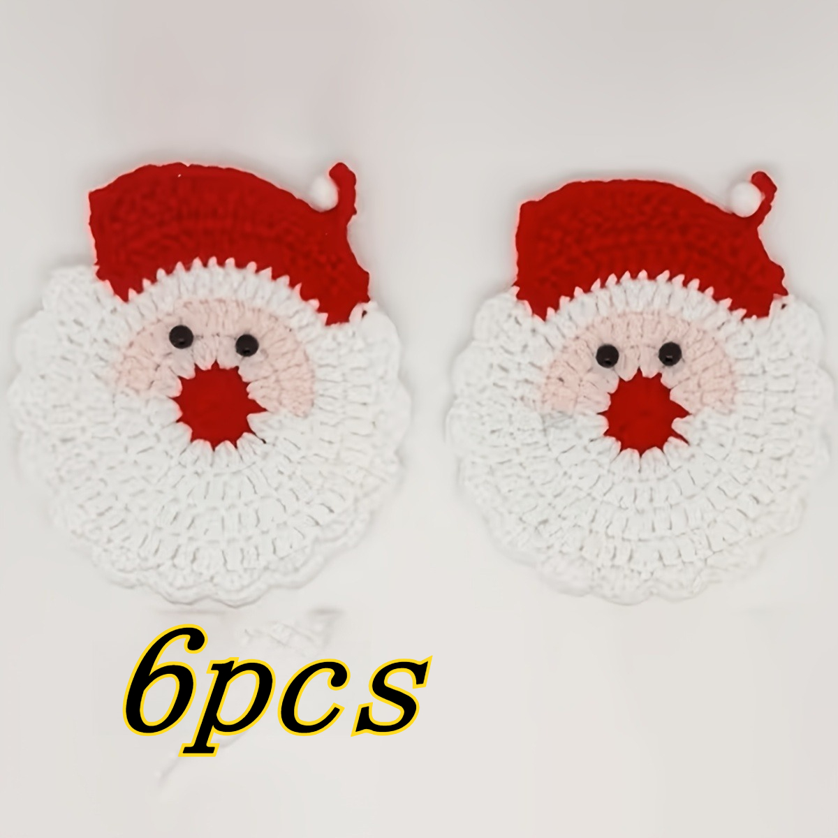 TEMU 6pcs 6pcs Handmade Crochet Santa Claus Coasters & Placemats Suitable For Home, Parties, Gatherings - Thick Heat-resistant Woven Fabric Table