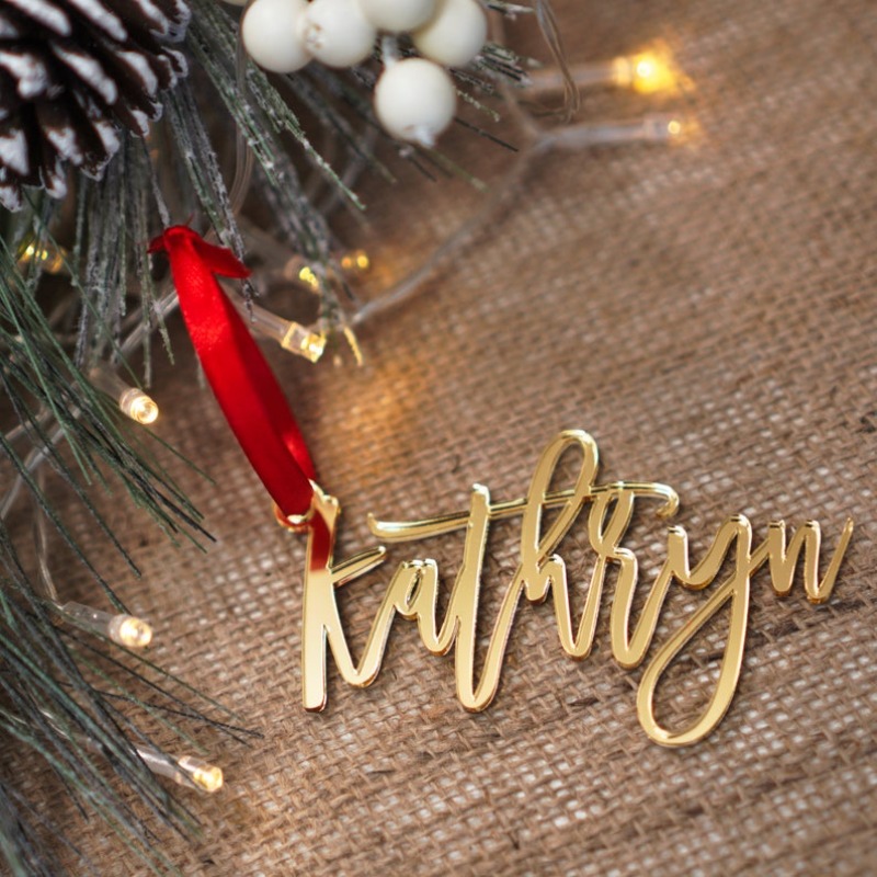 TEMU 2d Flat, 1pc Personalized Name/text Acrylic Christmas Tree Ornament - Laser-cut Name/date/message, Suitable For Christmas, Weddings, Showers -