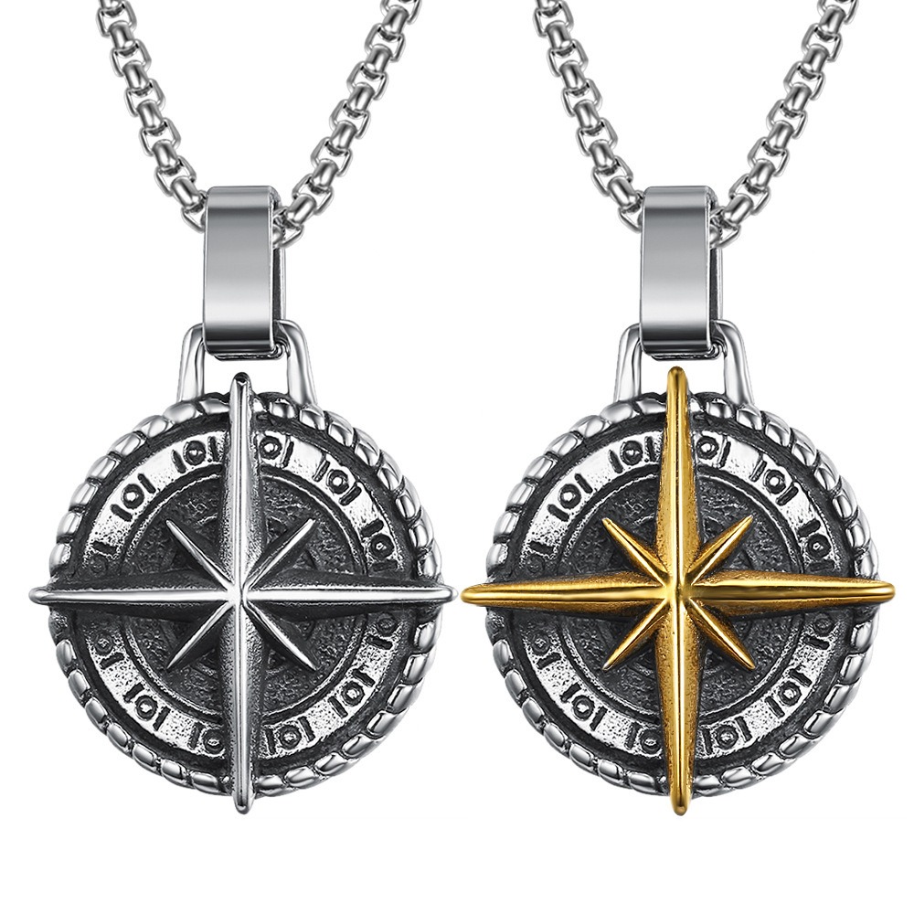 Men's Retro Compass Pendant Necklace, Nautical Gift