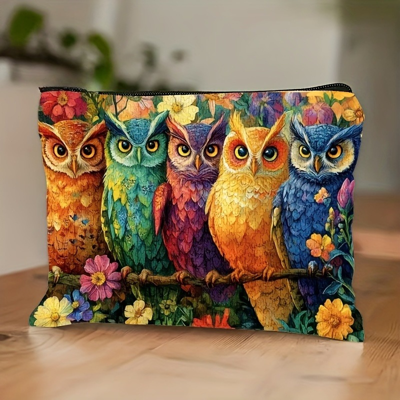 TEMU Colorful Owl Print Makeup Bag - A Foldable Cosmetic Pouch With A Zipper, Ideal For Travel And Organization, A Perfect Gift For , Sisters,