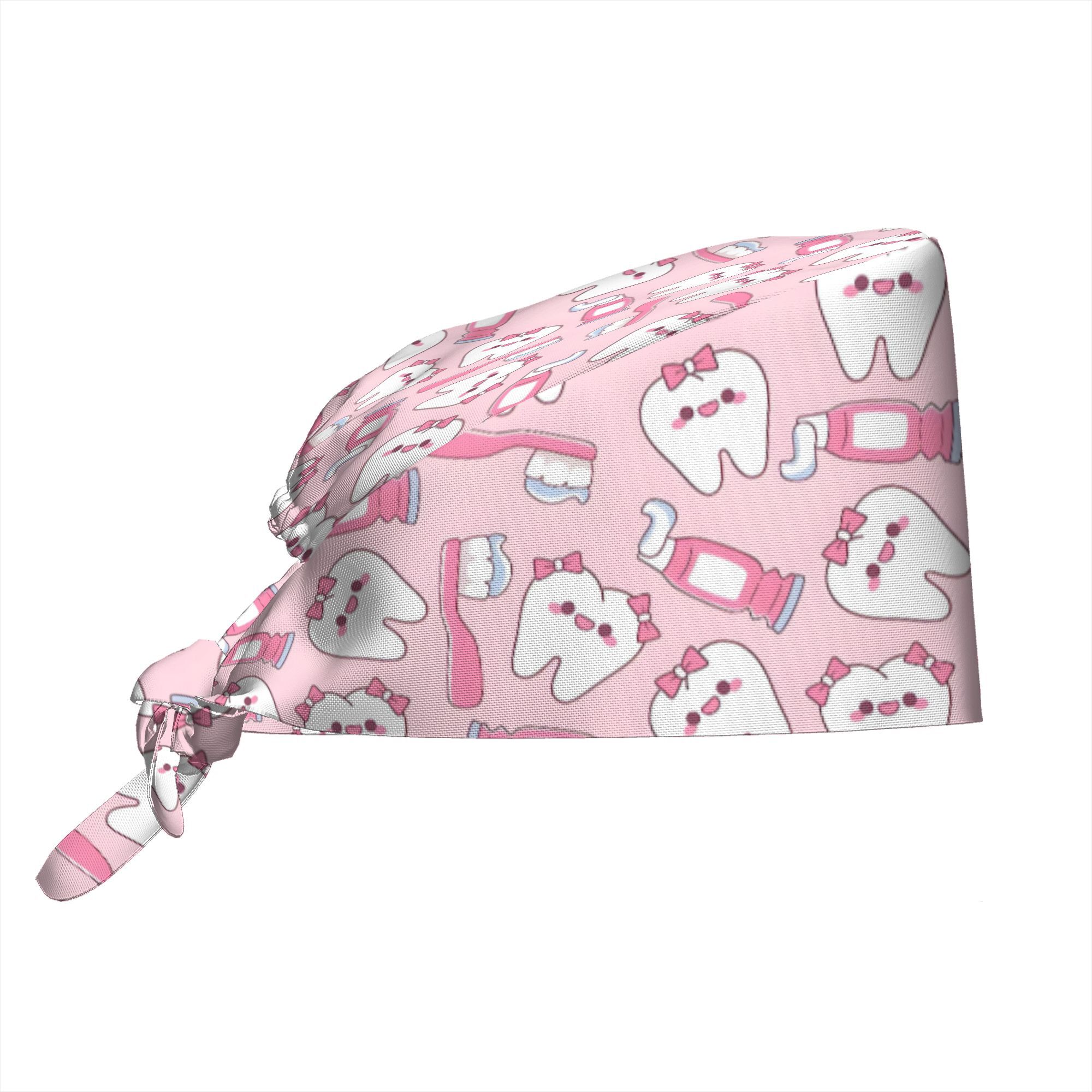 TEMU 1 gorra de trabajo estampada para mujer - Gorra ajustable, gorro de enfermera con trasero, gorra antipolvo para chef y cocina, ideal para