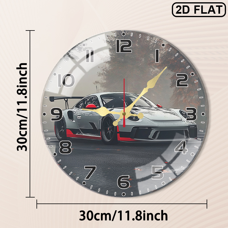 TEMU 2d Flat Clock, 1pc Themed Autumn Forest Car, European & American Round Silent Acrylic Wall Clock With Reliable Quartz Movement. Batteries Not