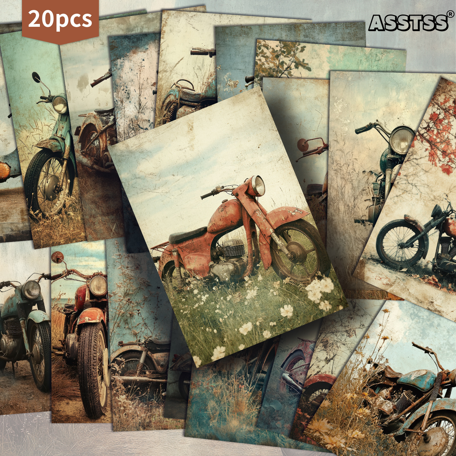 TEMU 20-pack Asstss Vintage Scrap Motorcycle Postcards | 4x6 Inches Retro Junk Journal Supplies Paper, Scrapbooking Supplies, Collectible Decorative