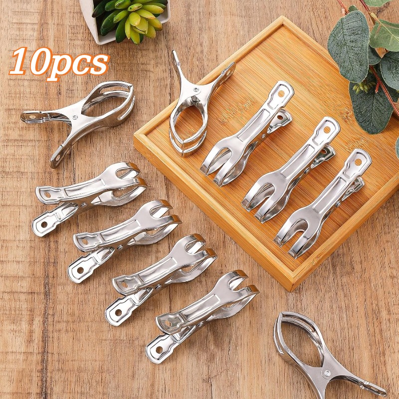 TEMU 10pcs Stainless Steel Clothes Pegs, Multipurpose Spring Clamps, Heavy-duty, Windproof, For Quilts, Laundry, Indoor & Outdoor Hanging Pins,