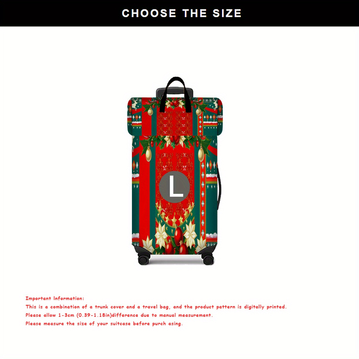 2pcs Christmas Printed Pattern Luggage Set with Travel Bag