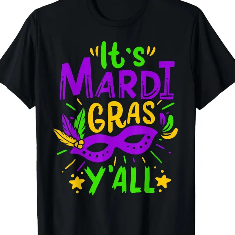 

Fit, Men's " Mardi Gras " Graphic T-shirt - Crewneck With Print, Comfortable & Breathable For Summer Casual Wear