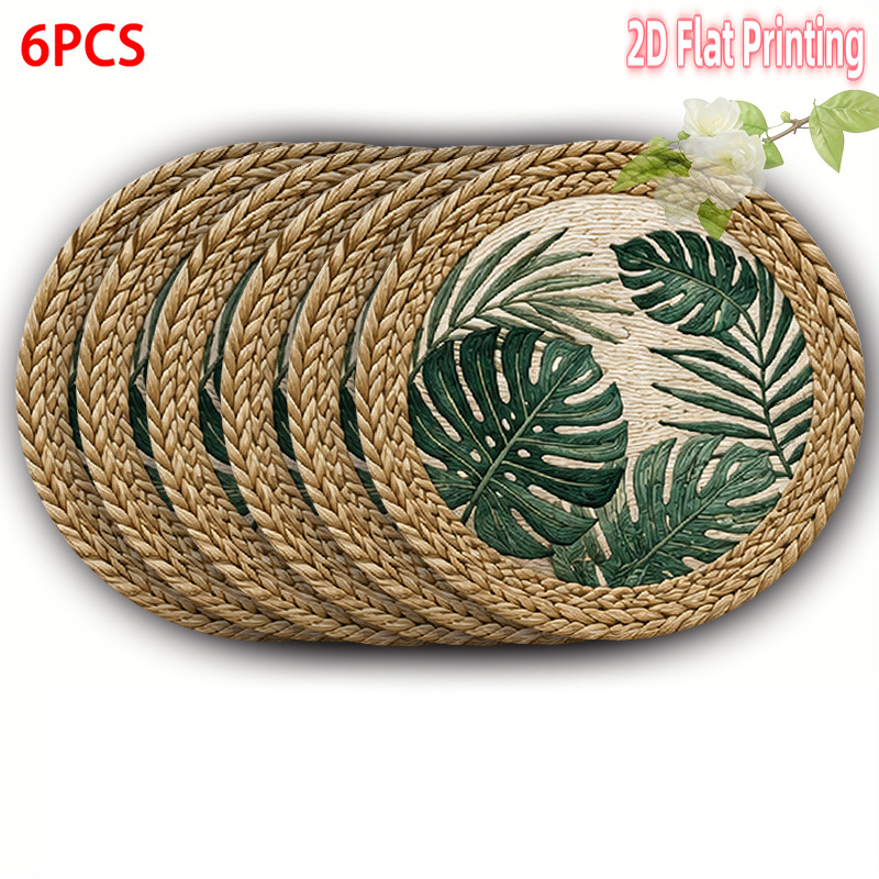 TEMU Tovaglietta 2D piatta 4 pz/6 pz/8 pz, con foglia , Verde, 15x15 pollici (38x38 cm), 100% poliestere, lino, Versatile per pi羅 scene, Lavabile,