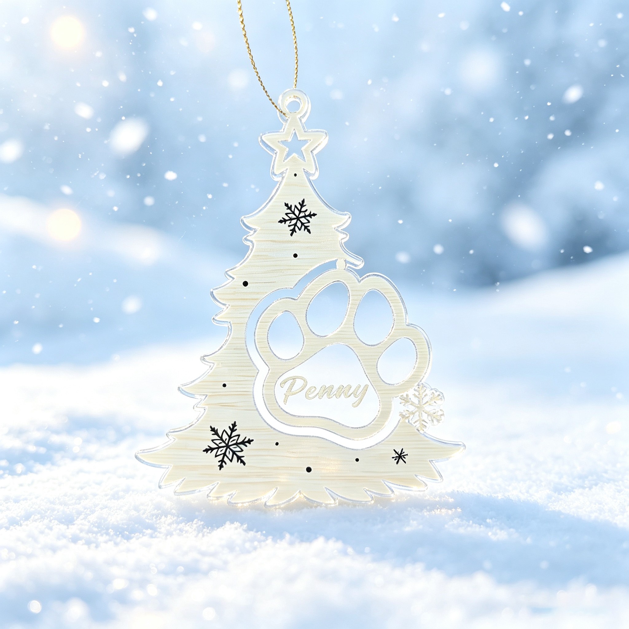 TEMU Personalized Print Christmas Tree Ornament - Customize With Name/letters, Elegant Brown And And Dog Paw-shaped Decorations - Acrylic Hanging