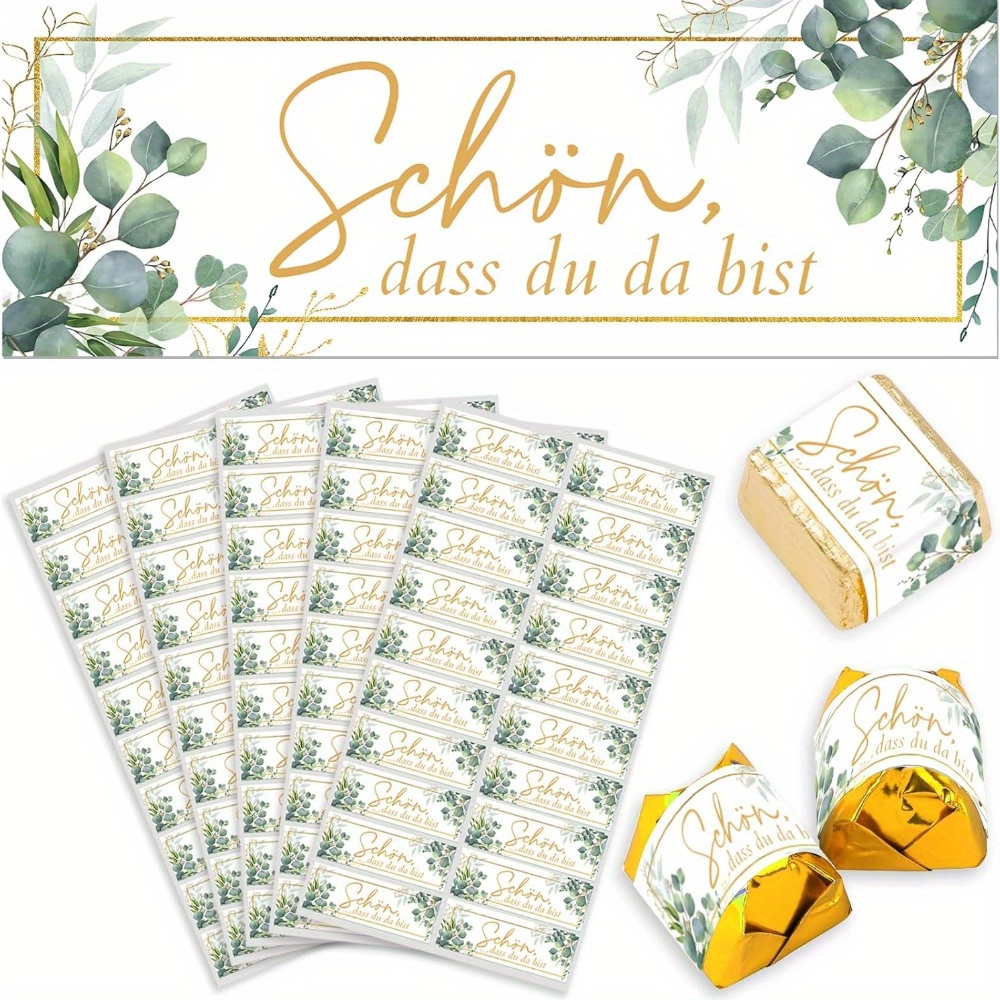 Image of 100pcs Of Guest Gift Wedding Stickers, German "schön, Dass Du Da Bist" Guest Gift Stickers, Chocolate Stickers, Wedding Gift Stickers, Rectangular 5×1.8cm