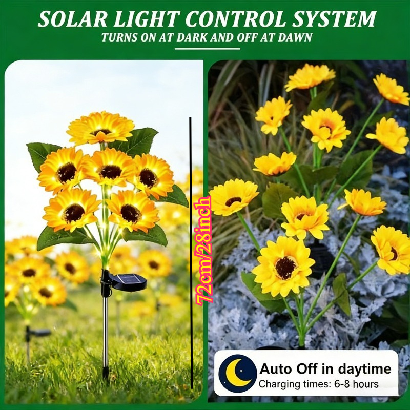 E-shop 6 LED - Solarbetriebenes Sechs-Kopf Sonnenblumen-Licht, IP65, Außenbeleuchtung, Gartendekoration, Rasenleuchten, Balkon-Stimmungsbeleuchtung,