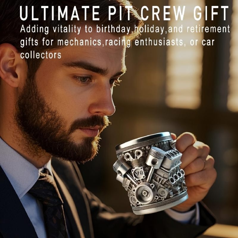 handmade stainless steel cup 15oz durable car enthusiast accessory washable internal engine design mug for hot cold drinks gift for mechanics lovers no Product details 1