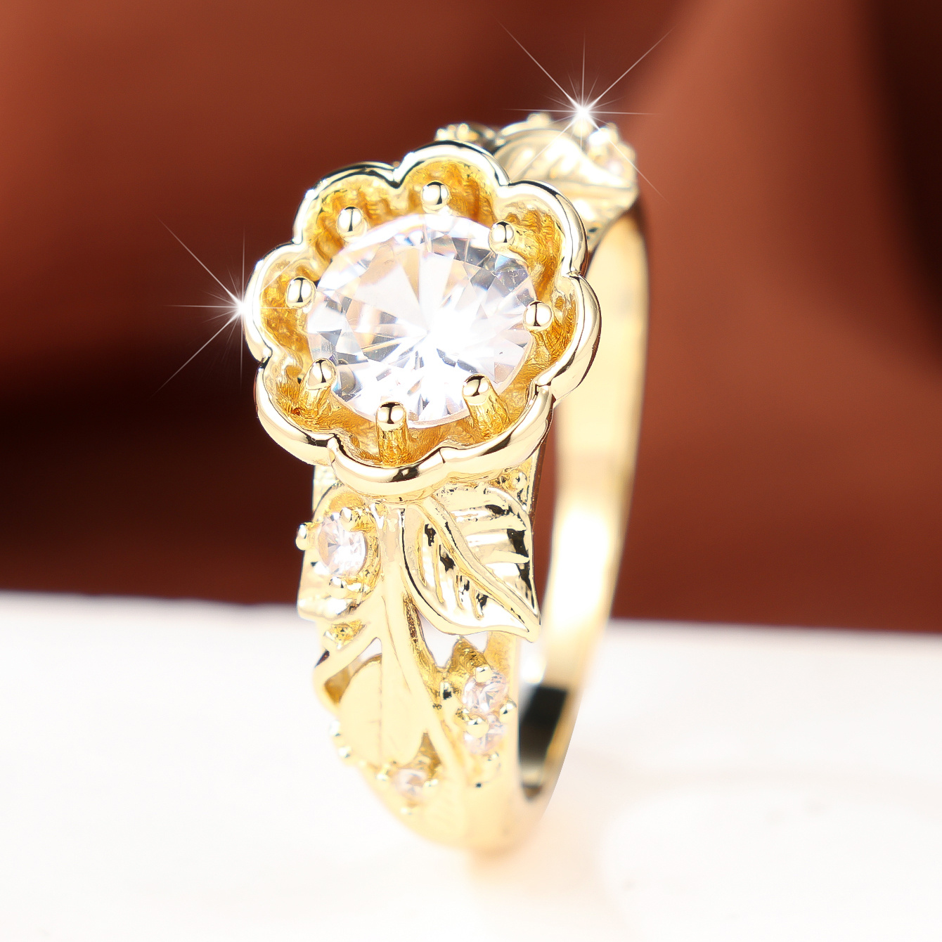 Unisex Heavy Industry Style Plated Floral Bezel Ring