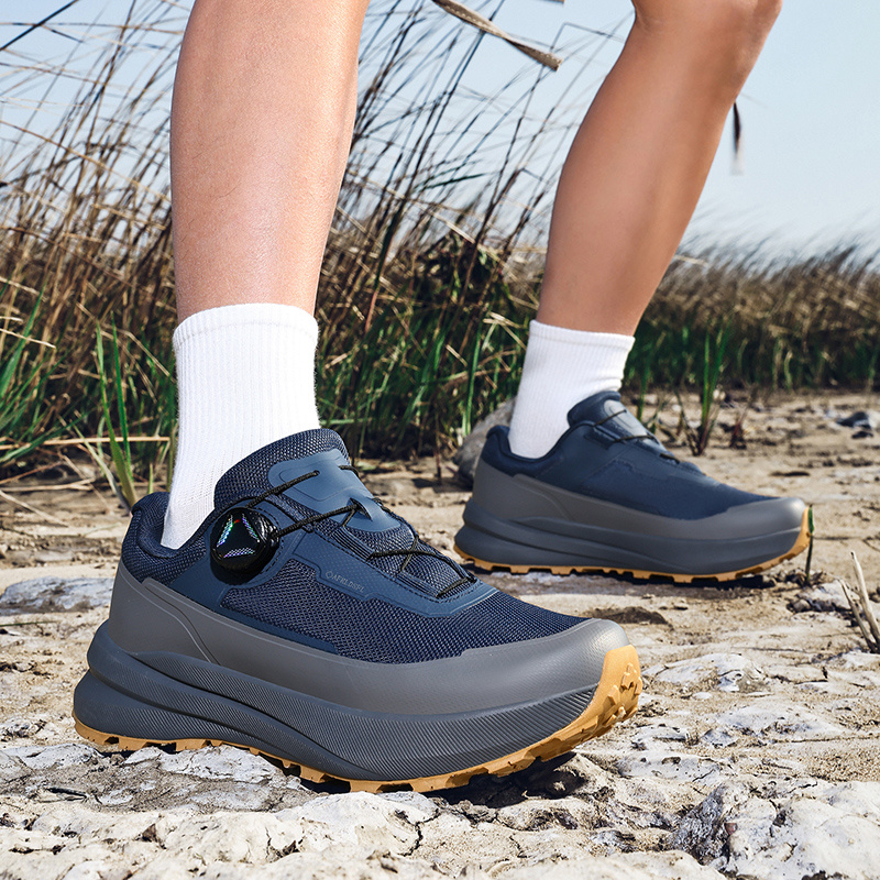 Twist Buckle Thick Sole Hiking Shoes, Men'S Outdoor Trekking Shoes, Anti-Slip Wear-Resistant Sneakers