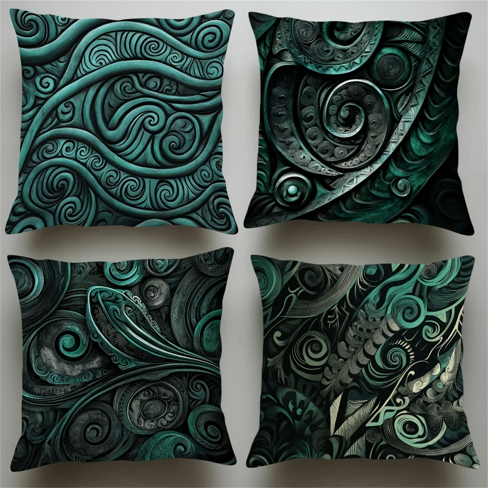 TEMU 4 Detailed Maori Art Elegant Decorative Pillowcases, Suitable For Living Room Or Bedroom, Soft Polyester, Single-sided Printing, With Festive