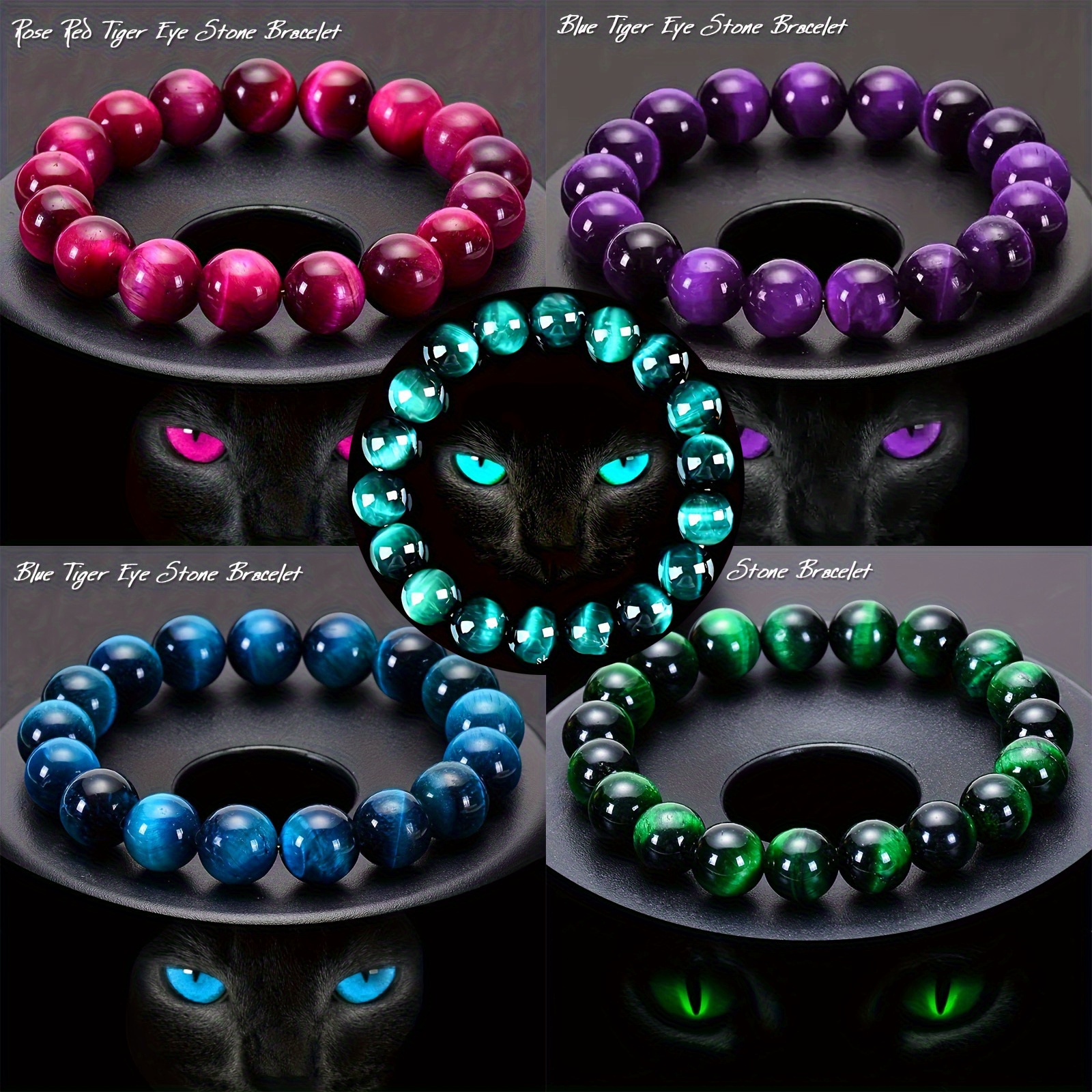 TEMU Set Of 5 Unique 8mm Tiger Eye Beaded Bracelets - Stylish, High-quality Design For Couples, , - Perfect For Birthdays Or Any Occasion, Made From Glass For Daily Wear, Uniform Color, And Shiny End