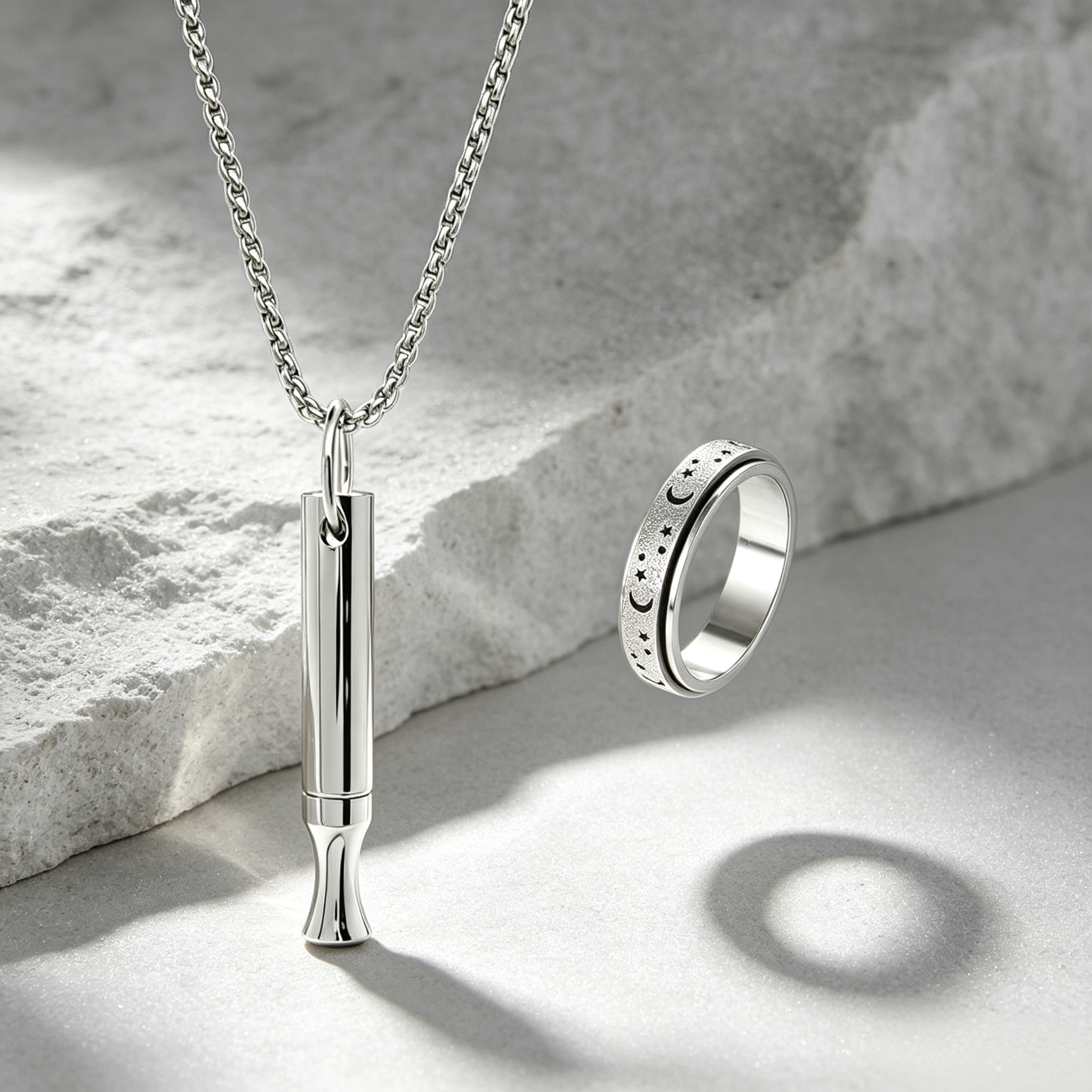 TEMU Breathing Necklace And Rotatable Ring, Stainless Steel Mindfulness Jewelry For And Relaxation, Special Gifts For Men And Women