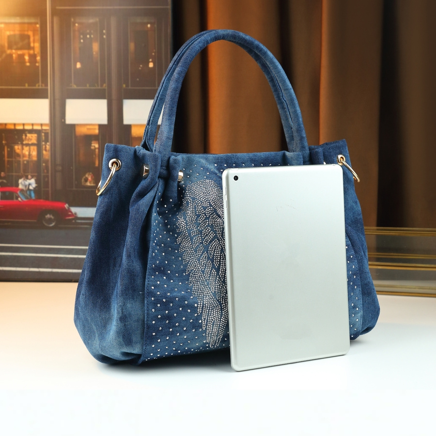 Denim Tote Bag side view showing large capacity