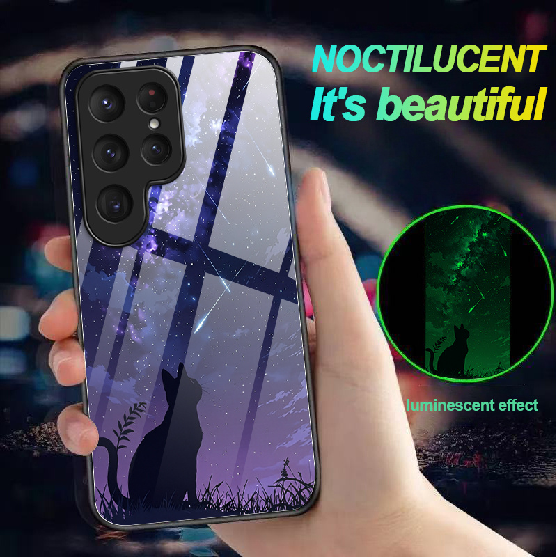 TEMU Phone Case: Cat Watching Starry Sky Light Phone Case Shockproof Luminous Without Power For Galaxy