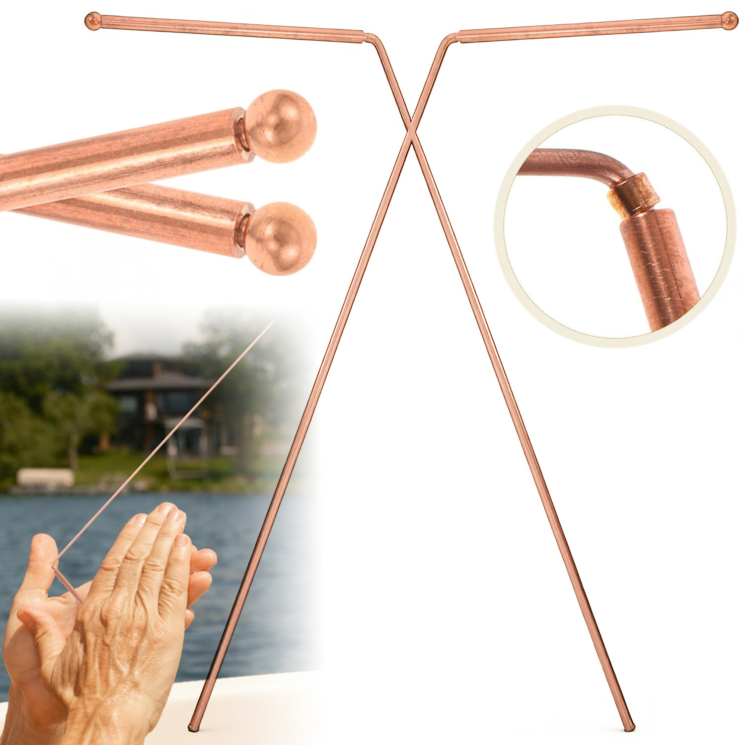 2pcs Copper Dowsing Rod - Divining Rods With Box, Hunting, Water Divining, Spirit Hunting, Detect Golden