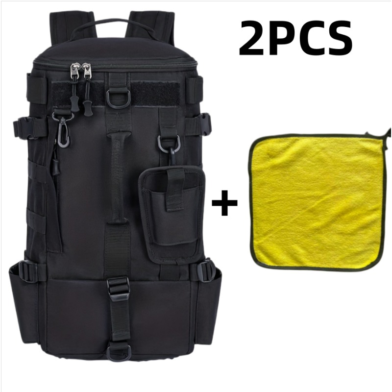 Image of 2pcs Multi Functional Outdoor Fishing Backpack Set, Rod Storage Backpack With Cleaning Cloth, Convertible Crossbody Travel Bag For Fishing Picnic Hiking, Zipper Pull Random