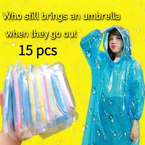 random color 15pcs high quality pe material universal compressed raincoat pocket sized and portable suitable for hiking camping fishing windproof blue floral universal gear for adults
