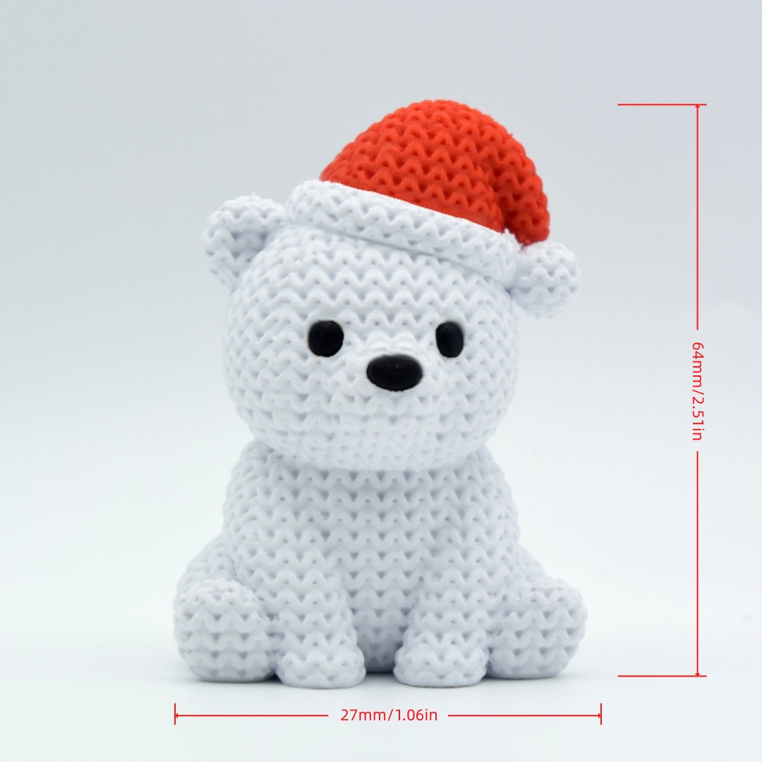 TEMU Cute Knitted Polar Bear Statue Ornament With Santa Hat - Plastic Material, Suitable For Christmas, Father's Day Decor/pastoral Style Home Office