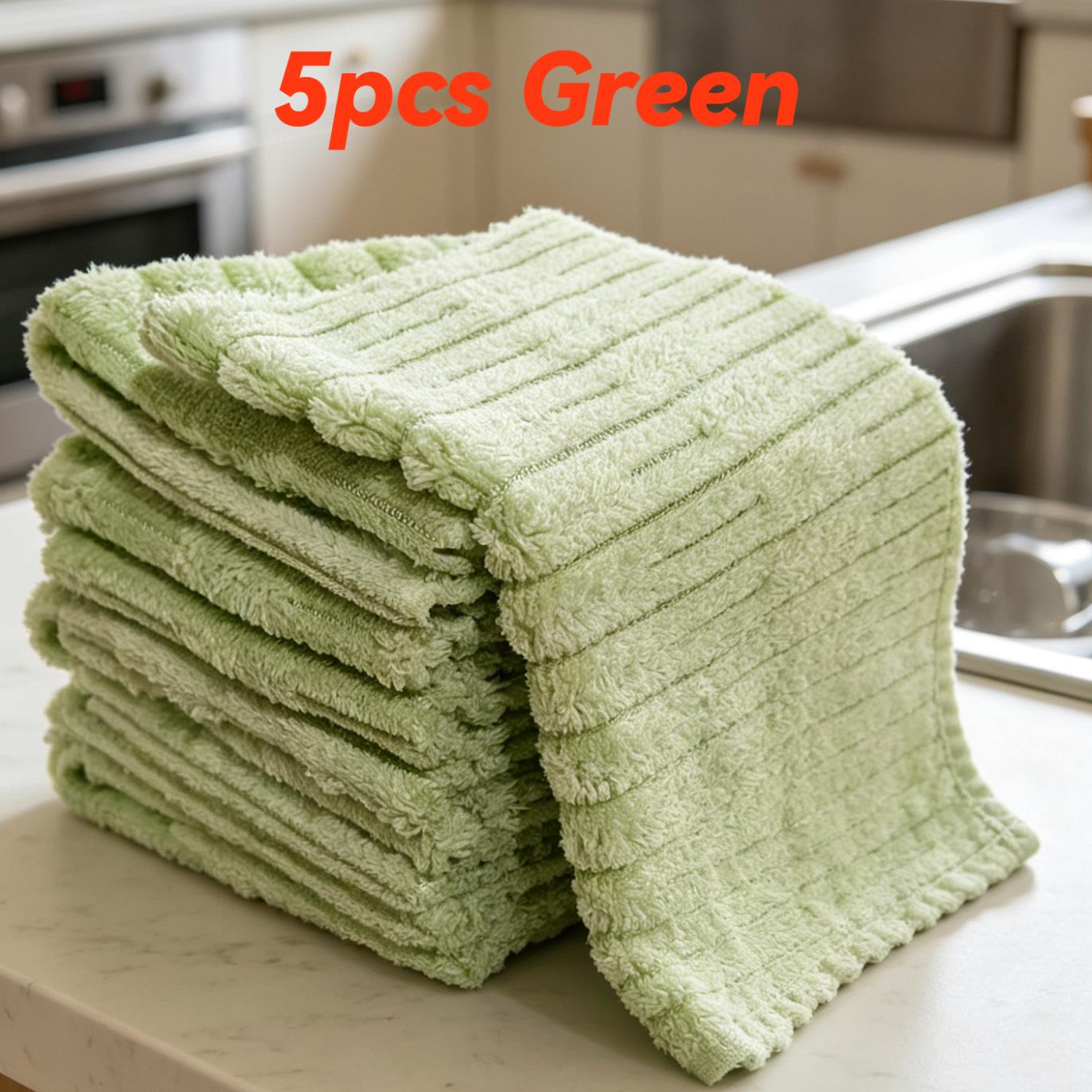 TEMU 5pcs Thickened Kitchen Cleaning Cloths Soft Fabric Wipe Countertops Glass Car Bathroom Home Reusable Durable Heavy Duty Absorbent Holiday