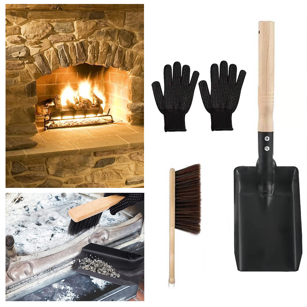 premium fireplace chimney cleaning kit   steel ash shovel and dustpan set for wood burners log stoves and coal       set ash fireplace details 0