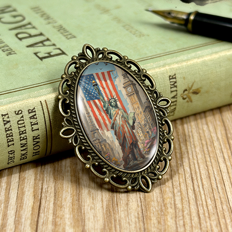 TEMU 1pc Light Of Brooch Oval Lace- Glass Brooches Clothing Backpack Accessory Ideal Gift