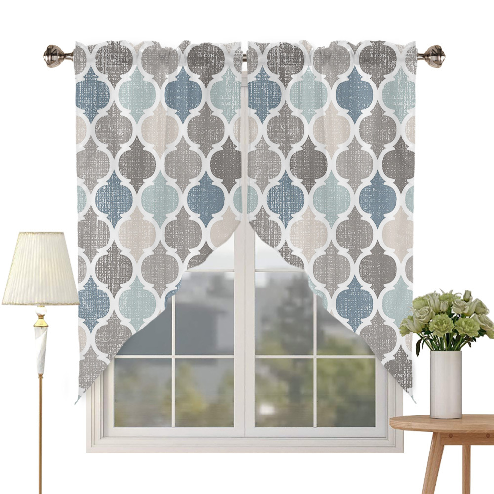 TEMU 1 Set Curtain Drapery, Vintage Moroccan Plaid American Curtains Window Treatments, Semi-blackout With Rod Opening Design, Suitable For Kitchen