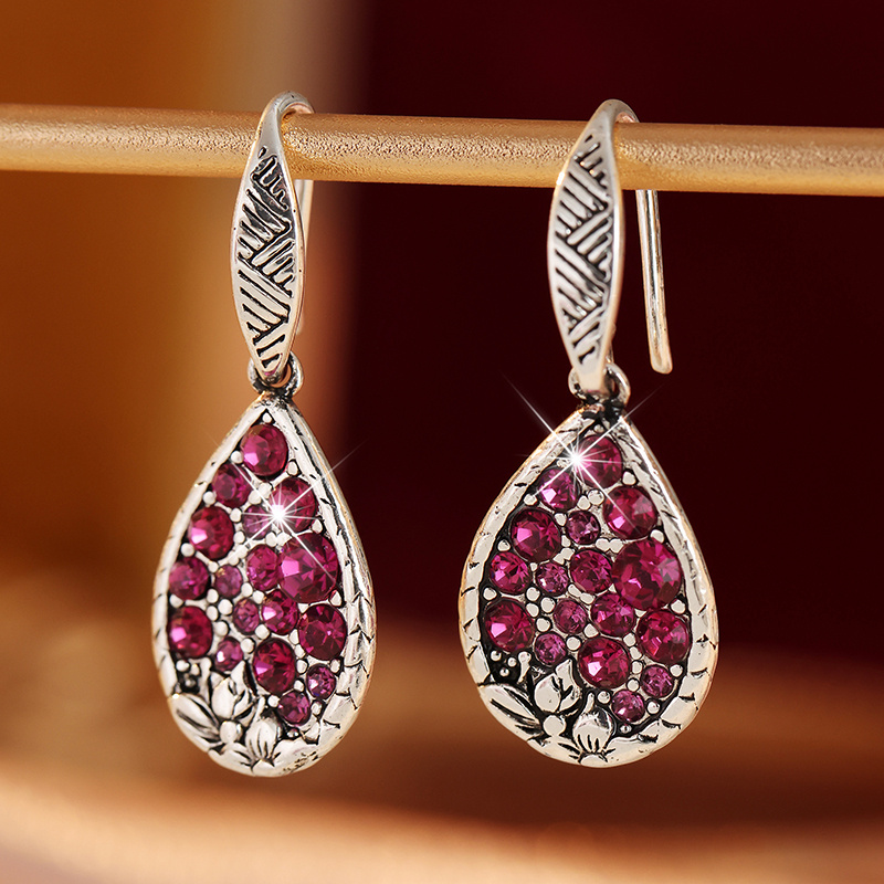Women's Vintage Exquisite Teardrop Dangle Hook Earrings with Zirconia