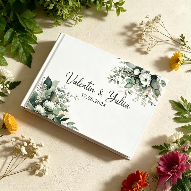 TEMU [customized] Wedding Guest Book, Elegant Easy Floral   Personalized Text, High-quality Blank Inner Pages, Personalized Wedding Album, Wedding
