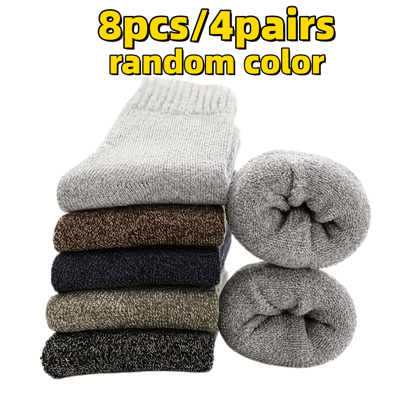 TEMU 8pcs/4 Pairs Random Men's Thickened -blend Socks - Suitable For Autumn And Winter, Comfortable Solid-color Mid-tube Winter Socks, Soft And Warm,