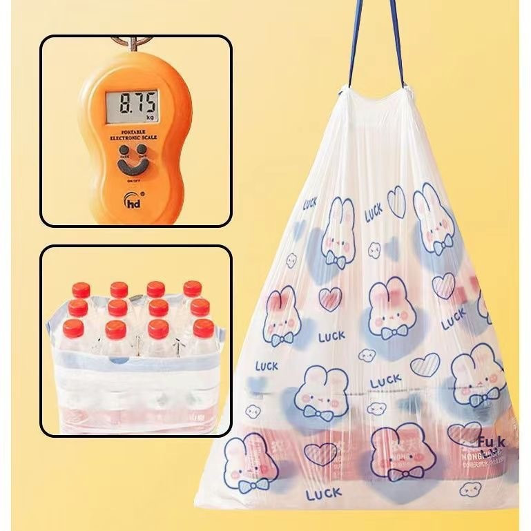   pack cute rabbit print drawstring trash bags disposable plastic garbage bags for kitchen multipurpose household use thickened design details 10