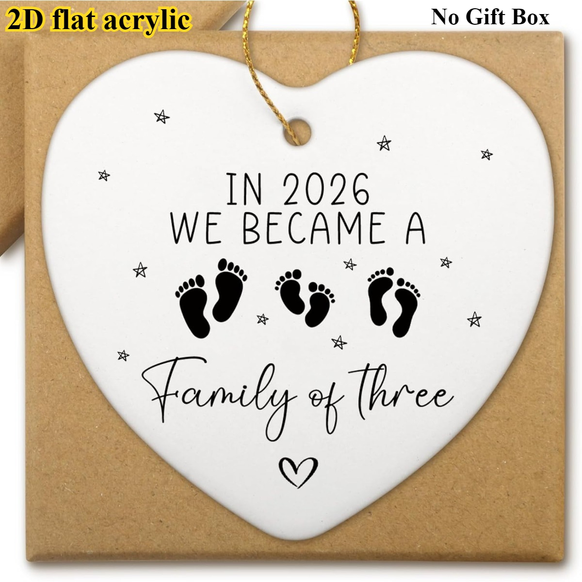 TEMU Flat - Design, A Decorative Item For A Pregnancy Announcement 2026 - Heart-shaped Footprints And A Family Of 3 Symbol - Acrylic Shower Gift,