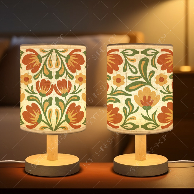 Fabric Shade USB-Powered Print Table Lamp, Cozy Light