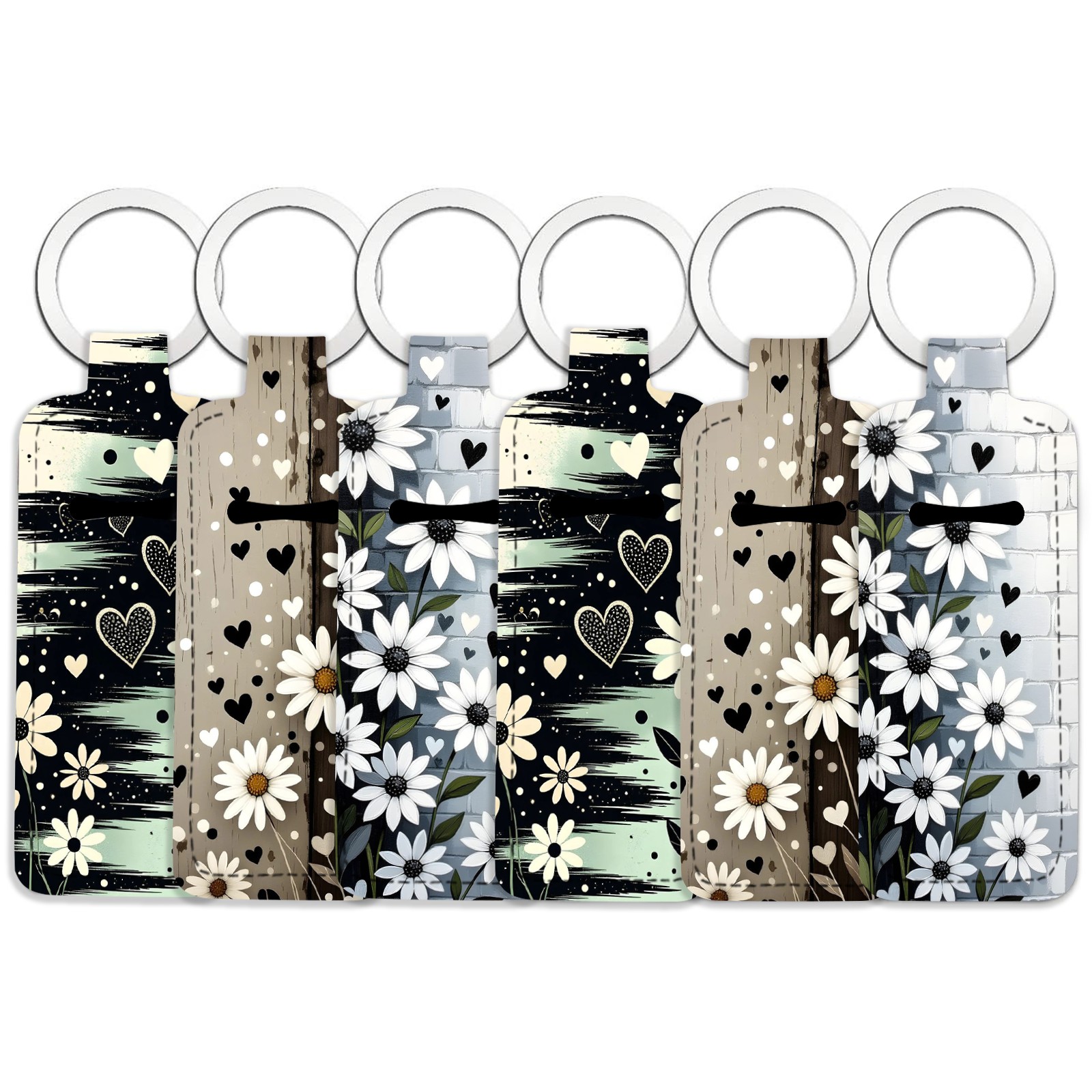 TEMU 6pcs Flowers Art Pattern Lipstick Storage Bag Set For Women - Portable Outdoor Lip Balm Pendant Keychain Accessory - Portable, Elastic, And ,