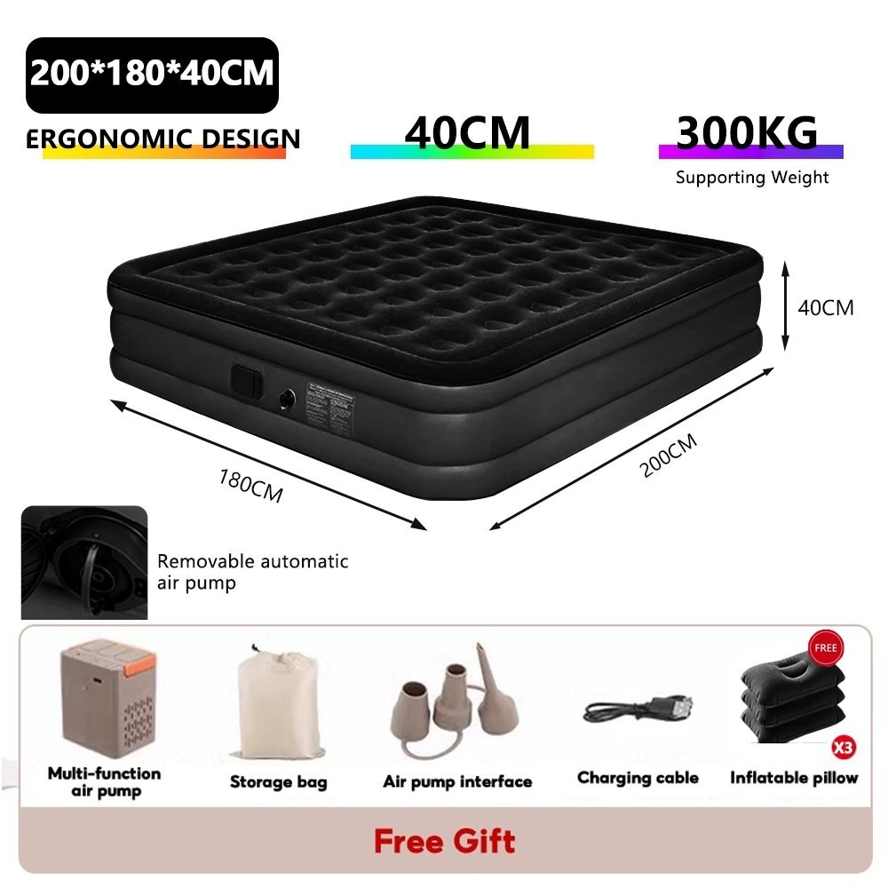 TEMU Thicken Air Bed With Electric Pum Inflatable Air Bed Portable Double Or Single Queen Or King Size, Air Mattress, King Size Air Mattress, , Queen