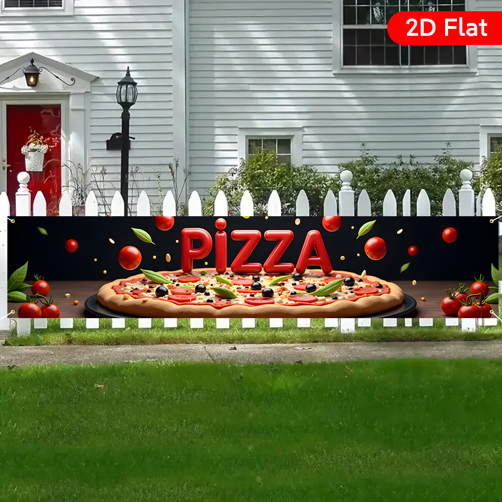 E-shop 2D Flach, 2D Flachbanner 1 Stück, Eine dem "Pizza" in Rot geschrieben1, Schönes Musterdesign Großes Gartenbanner, Geburtstagsfeier