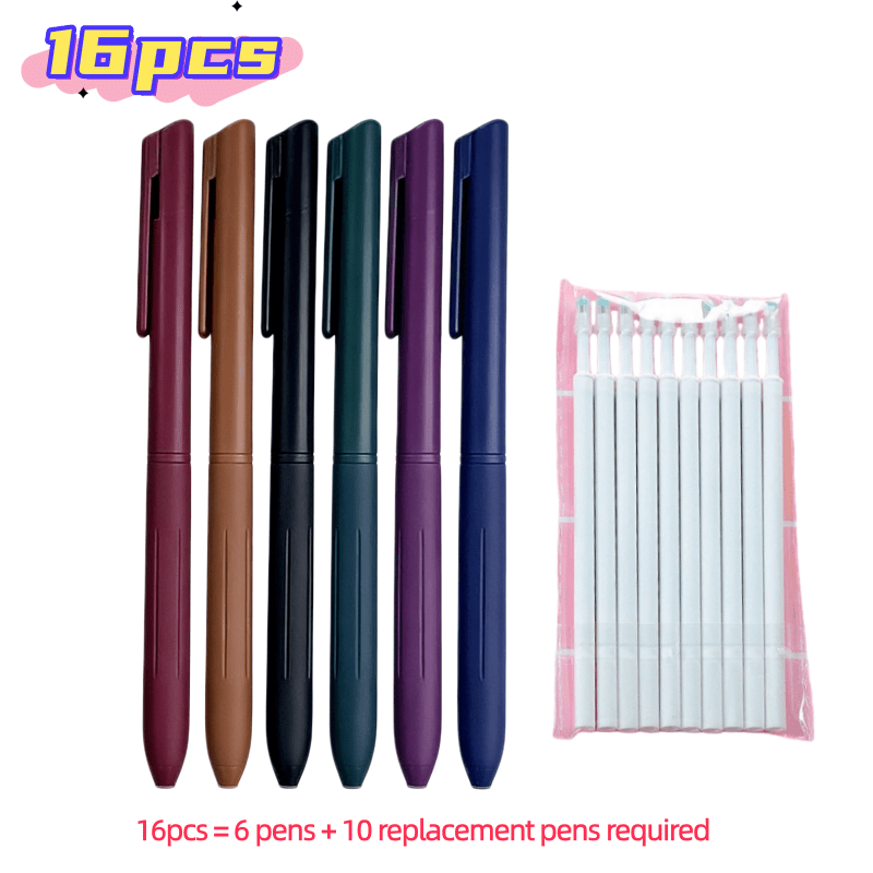 TEMU 16pcs Retro-colored Gel Pens (6pcs Pens And 10pcs Refills), Retractable Aesthetic Pens - 0.5mm Fine Tip, Suitable For Retro-style Journaling,