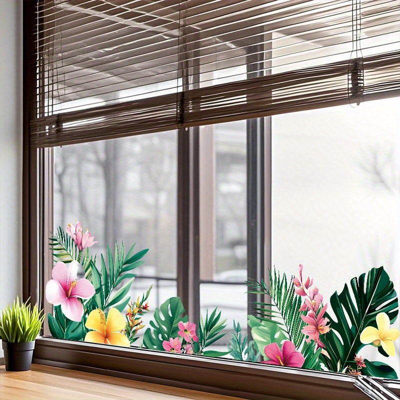 E-shop Bunte Blumen- Pflanzenaufkleber. Elektrostatische Glasaufkleber. Ideal für Fensterdekoration in Wohnzimmern, Schlafzimmern Küchen. Verleihen Sie