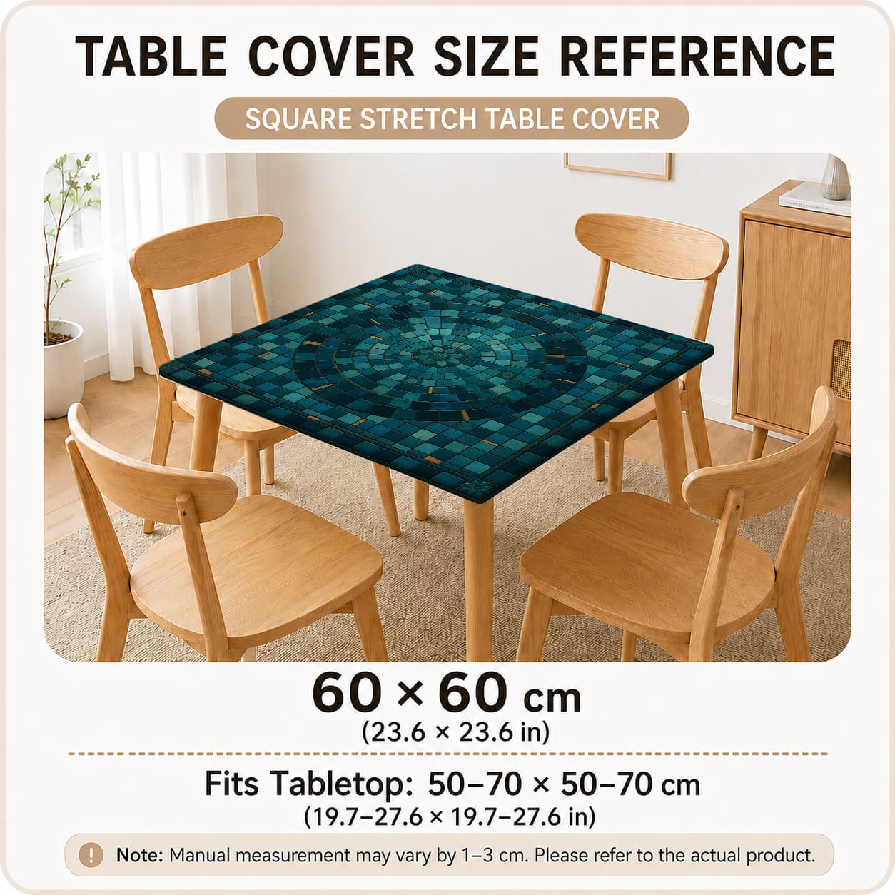 TEMU Creative Elastic Square & Rectangle Tablecloth, Circular Floral Pattern, 2 Styles, Stretchable, Removable, Fits Indoor Dining, Outdoor Picnic,