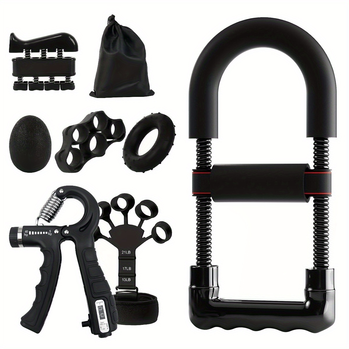 Set For Enhancing Hand Strength, Including A Wrist Trainer, Adjustable Grip Trainer, Ball, Exercise Ring, And Tools For Training And Recovery (black)