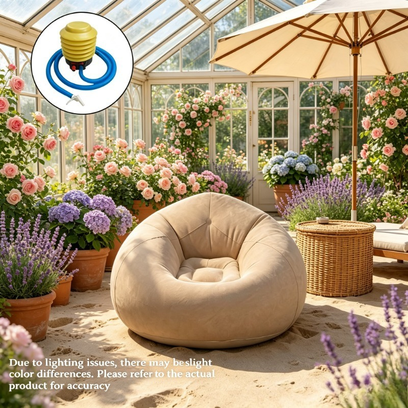 TEMU Light Coffee-colored Inflatable Bean Bag Sofa, Featuring A Easy And Versatile Design. Comes With A Manual Air Pump For Quick And Effortless