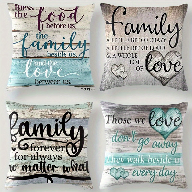 TEMU 4pcs Polyester Family Sayings Decorative Pillow Covers For Sofa, Car, Bedroom Home Decor, Gift , 18x18 Inch, No Pillow Insert