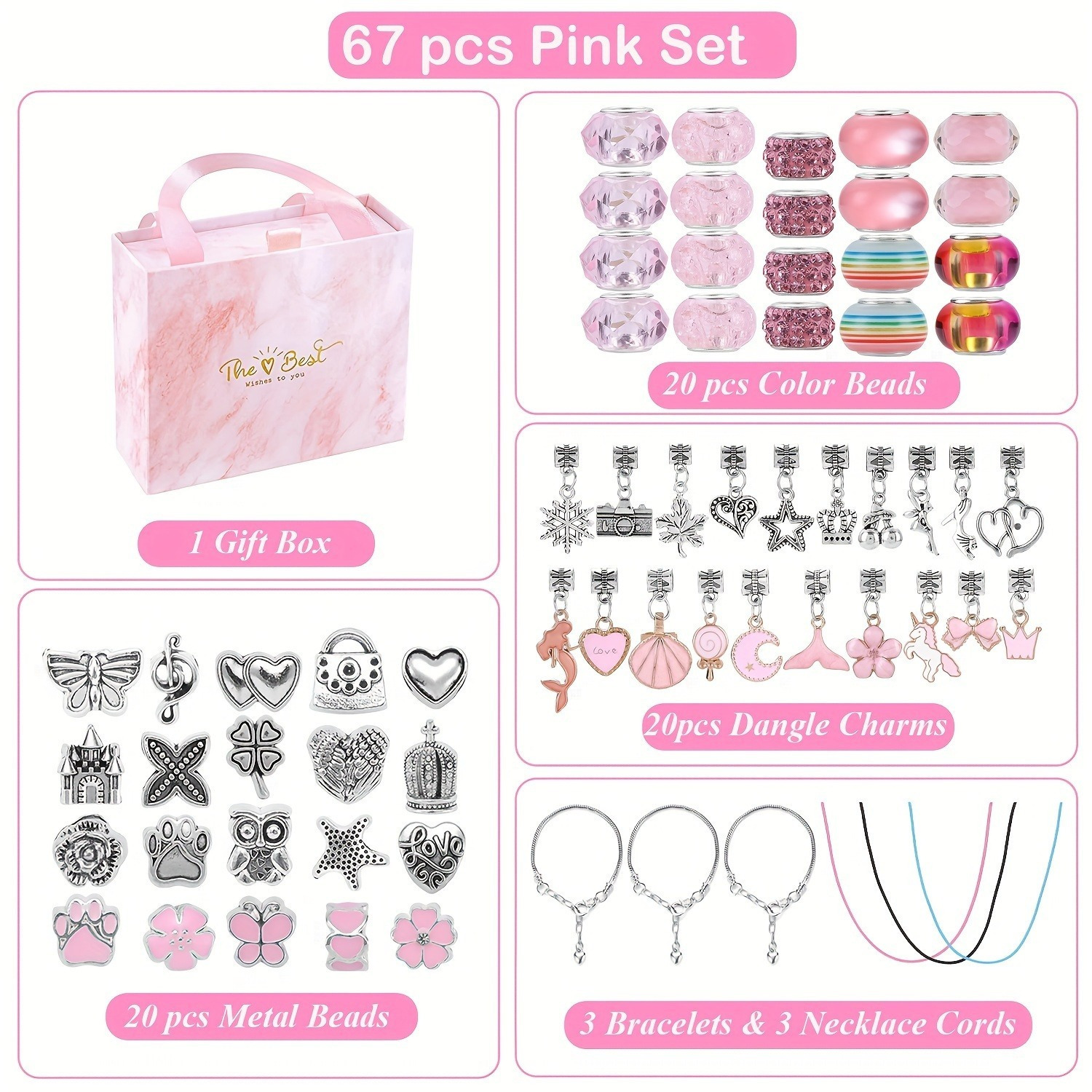 67pcs DIY Charm Bracelet Bead Kit, Creative Gift Set