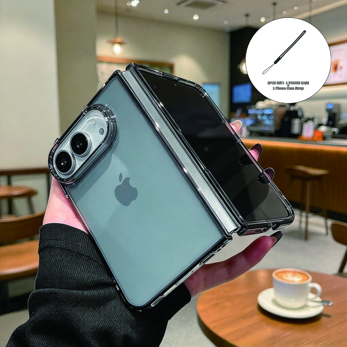 TEMU Coque de téléphone : Lot de 2 pièces, coque de téléphone + lanière, coque de téléphone Miniso, compatible avec coque de téléphone iPhone Duo,