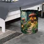 1pc Laundry Basket - Mushroom Forest Design with Glowing Mushrooms & Cottage - Heavy-Duty Polyester Laundry Hamper - Handles for Bathroom, Bedroom, Kitchen - Decorative Storage Organizer Basket - Ideal Housewarming Gift, , Whimsical Design, Durable Polyester, Bedroom Decor, Sturdy Construction, Small , 2D Flat, Laundry Hampers