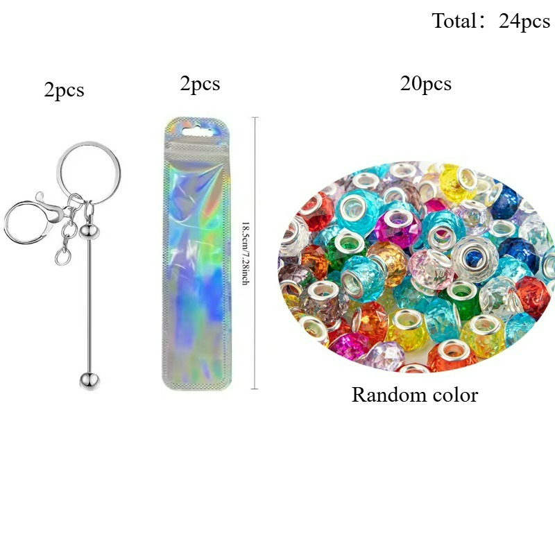 TEMU 24pcs Blank Key Chain Set Key Tag Blanks 2pcs Random Colors 20pcs Large Hole Beads 2pcs Storage Bags Large Hole Bead Beading Keychain Bulk For